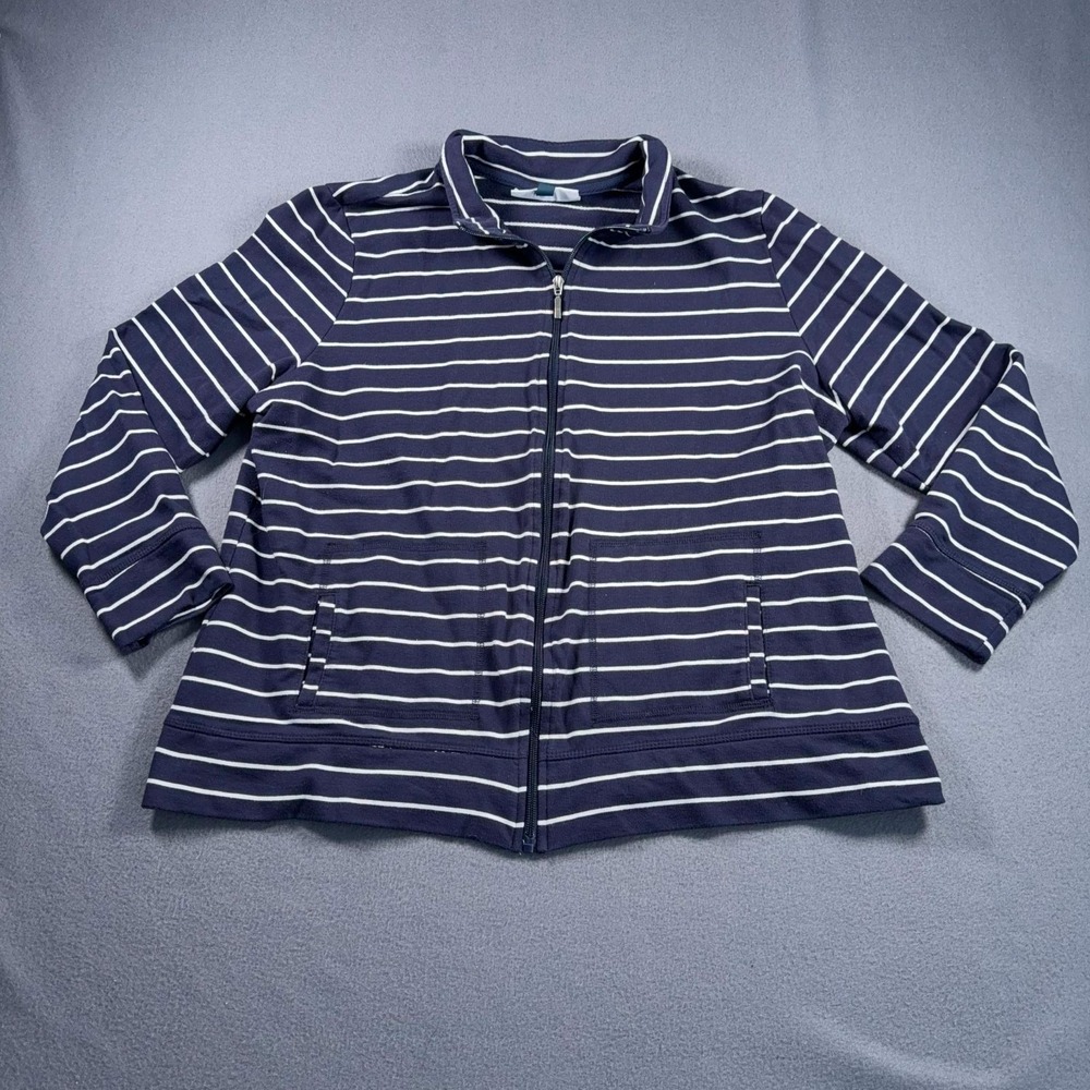 Karen Scott Sport Womens XXL Striped Zip Jacket Navy White Casual 23x24.5